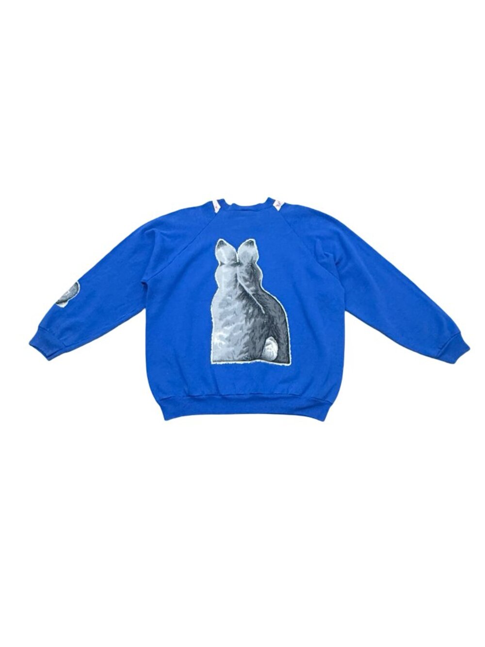 Vintage 1990s Fruit of the Loom Bunny Sweatshirt Blue Hand Painted Rabbit Made i - Picture 9 of 9
